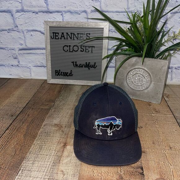 Patagonia Hat Fitz Roy Bison Midcrown Mesh-Back Trucker Snapback Navy/Grey - Picture 8 of 8